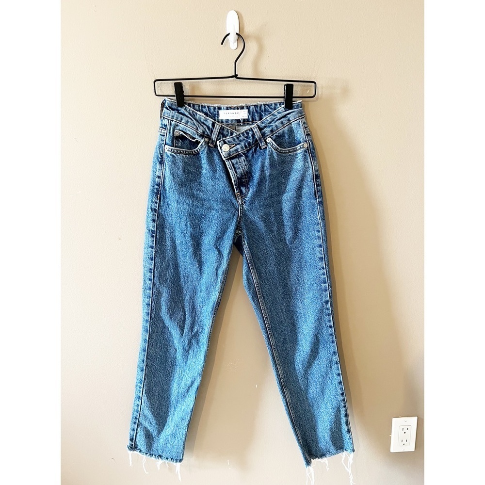 Topshop Straight Asymmetrical Raw Hem Jeans